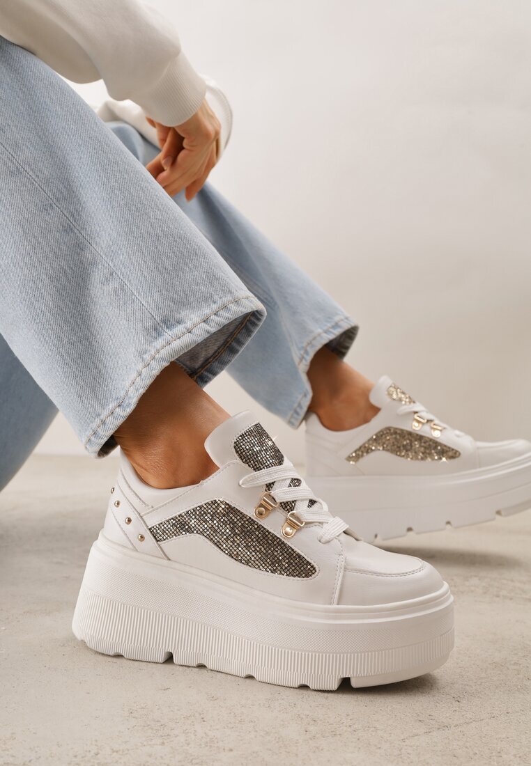vices Sneakers Albi cu pană și inserții cu sclipici Morinatea