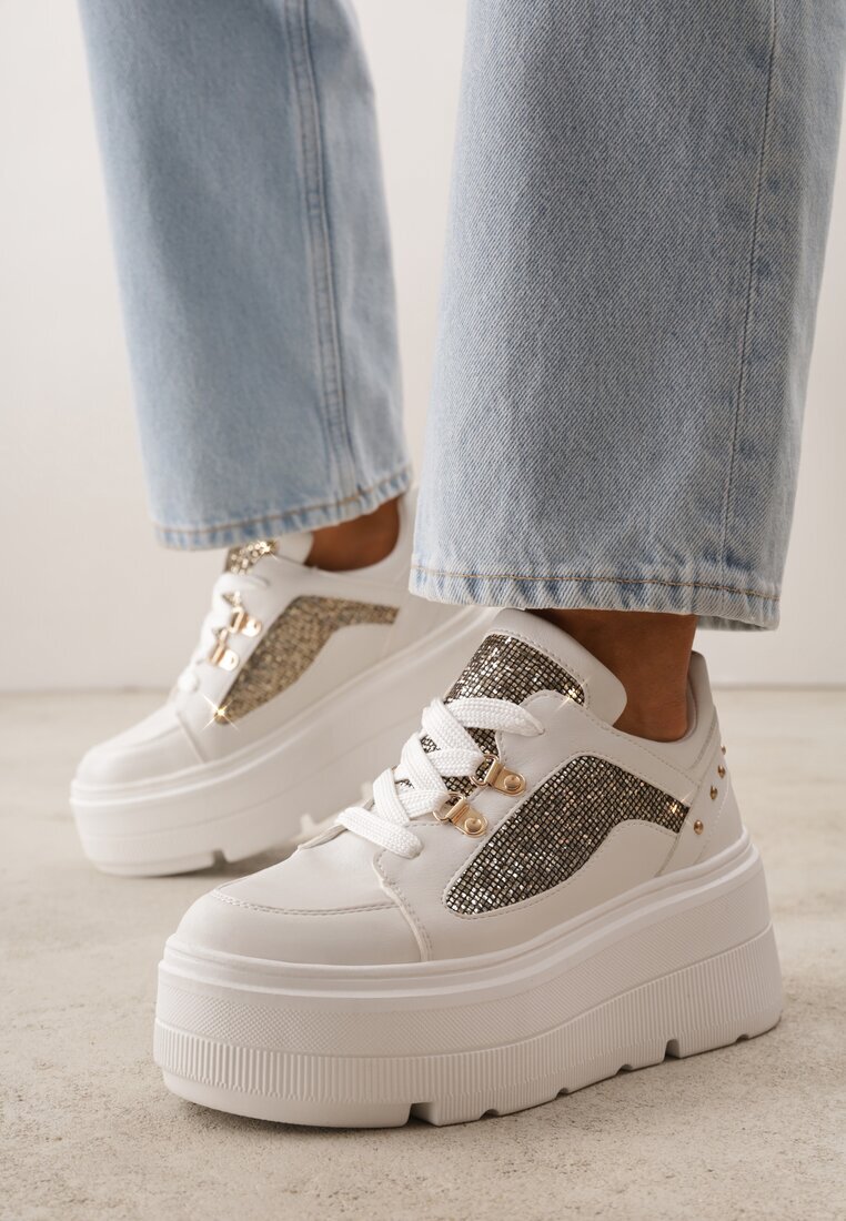 vices Sneakers Albi cu pană și inserții cu sclipici Morinatea