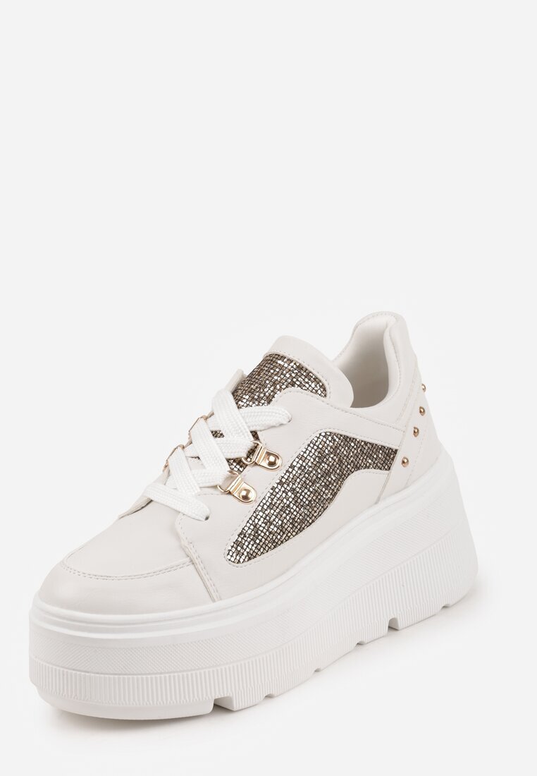 vices Sneakers Albi cu pană și inserții cu sclipici Morinatea