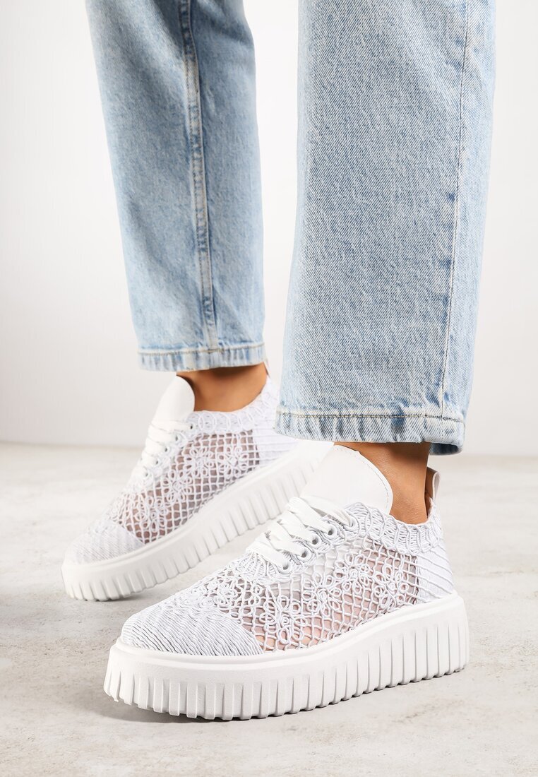 vices Sneakers Albi cu platformă cu parte superioară ajurată Lumerise