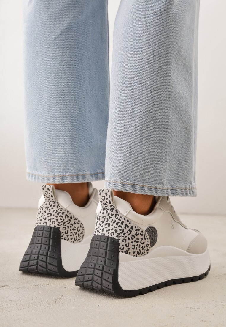vices Sneakers Albi cu platformă decorate cu aplicație și imprimeu leopard Selothiel