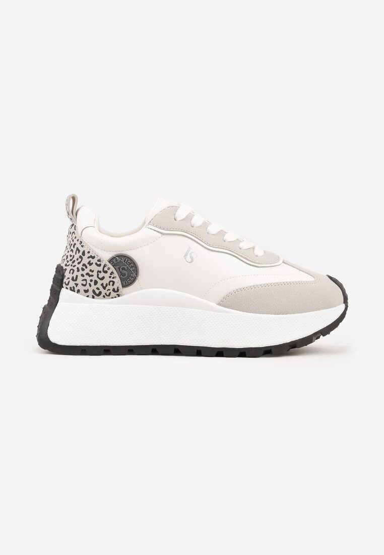 vices Sneakers Albi cu platformă decorate cu aplicație și imprimeu leopard Selothiel