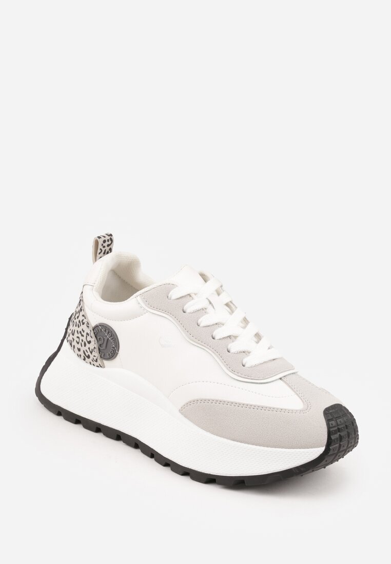 vices Sneakers Albi cu platformă decorate cu aplicație și imprimeu leopard Selothiel