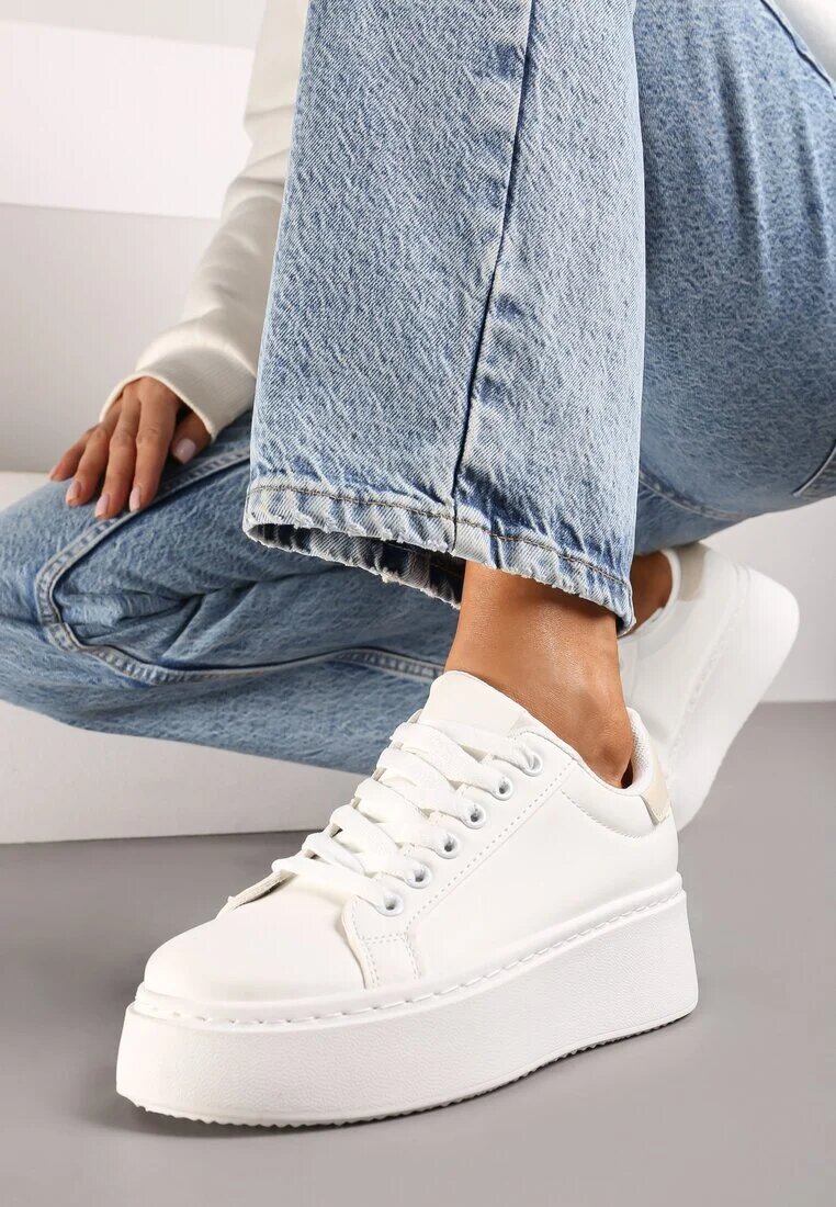 vices Sneakers Basic Alb-Bej cu platformă Tiaeliana