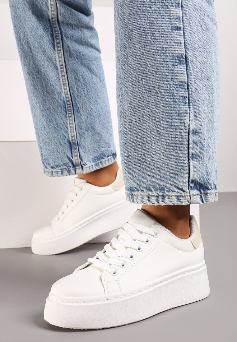 vices Sneakers Basic Alb-Bej cu platformă Tiaeliana