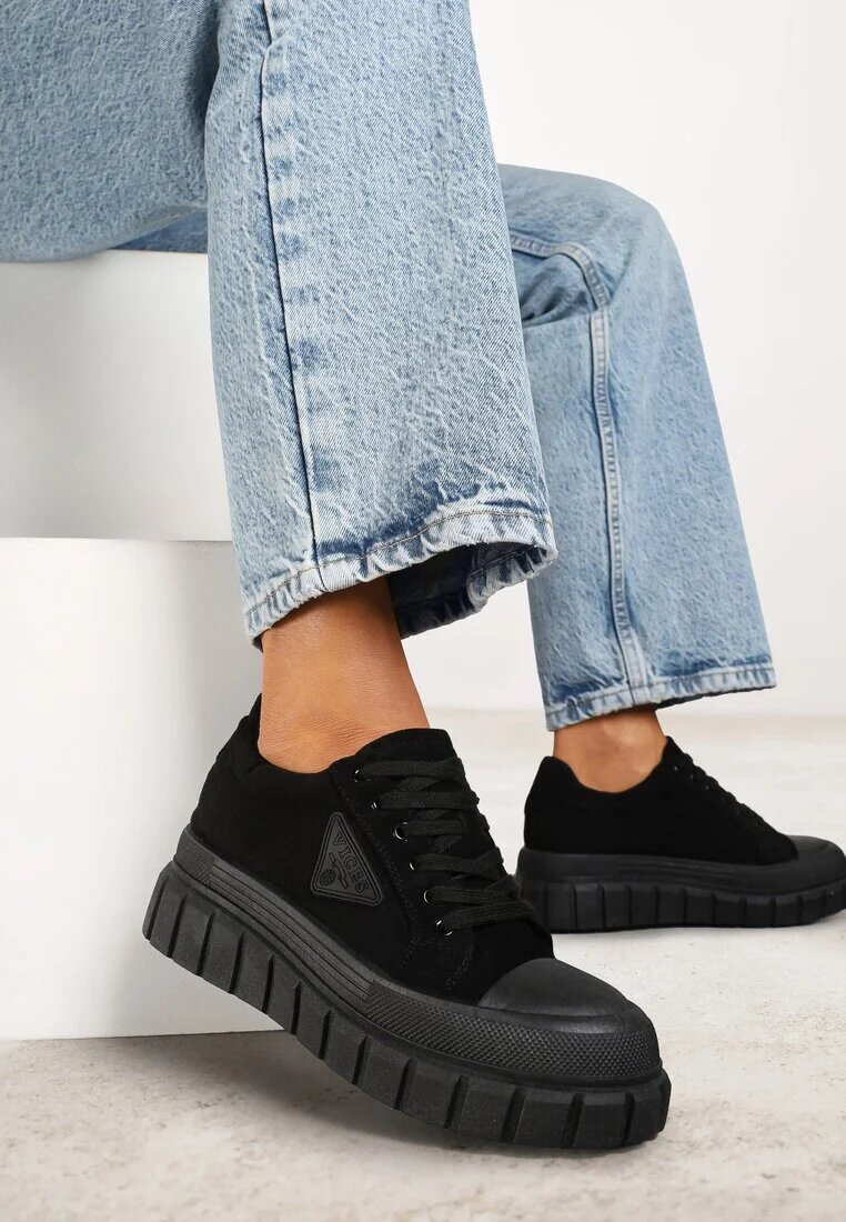 vices Sneakers Negri pe Platformă cu Ornament și Inscripție Leawen