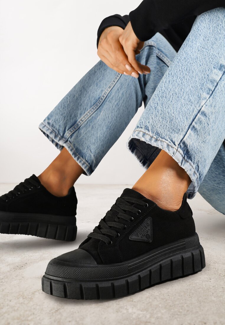 vices Sneakers Negri pe Platformă cu Ornament și Inscripție Leawen