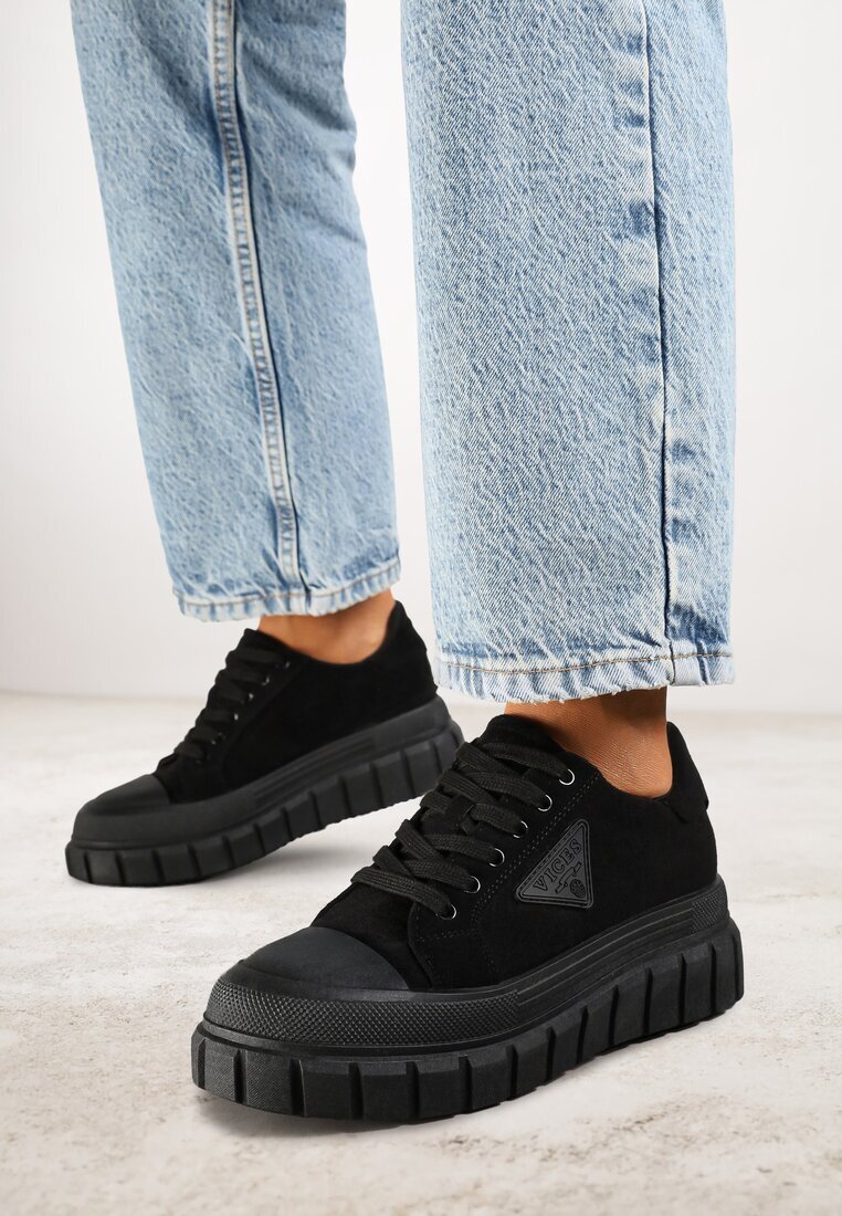 vices Sneakers Negri pe Platformă cu Ornament și Inscripție Leawen