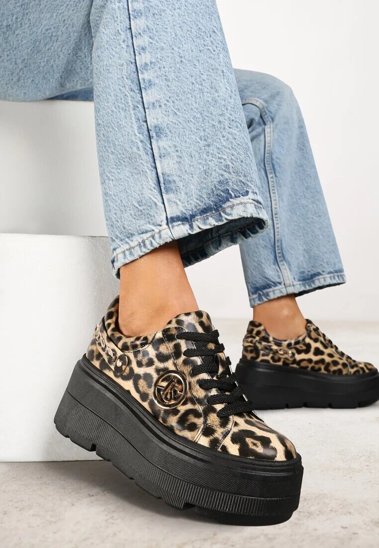vices Sneakers panterați cu platformă decorați cu aplicație metalică Tatellia