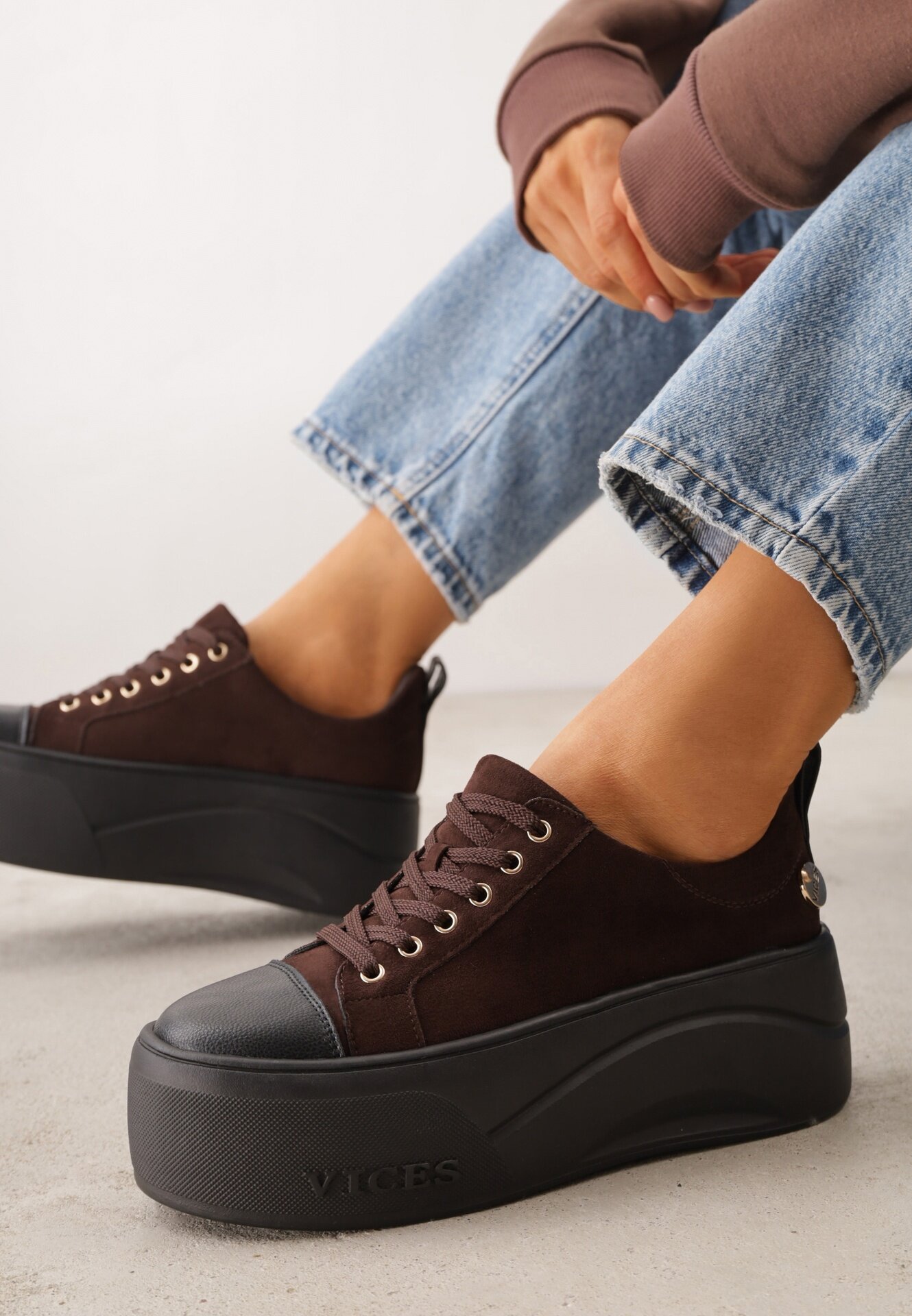 vices Sneakers pe platformă cu aplicație metalizată și inscripție Beli Maro închis