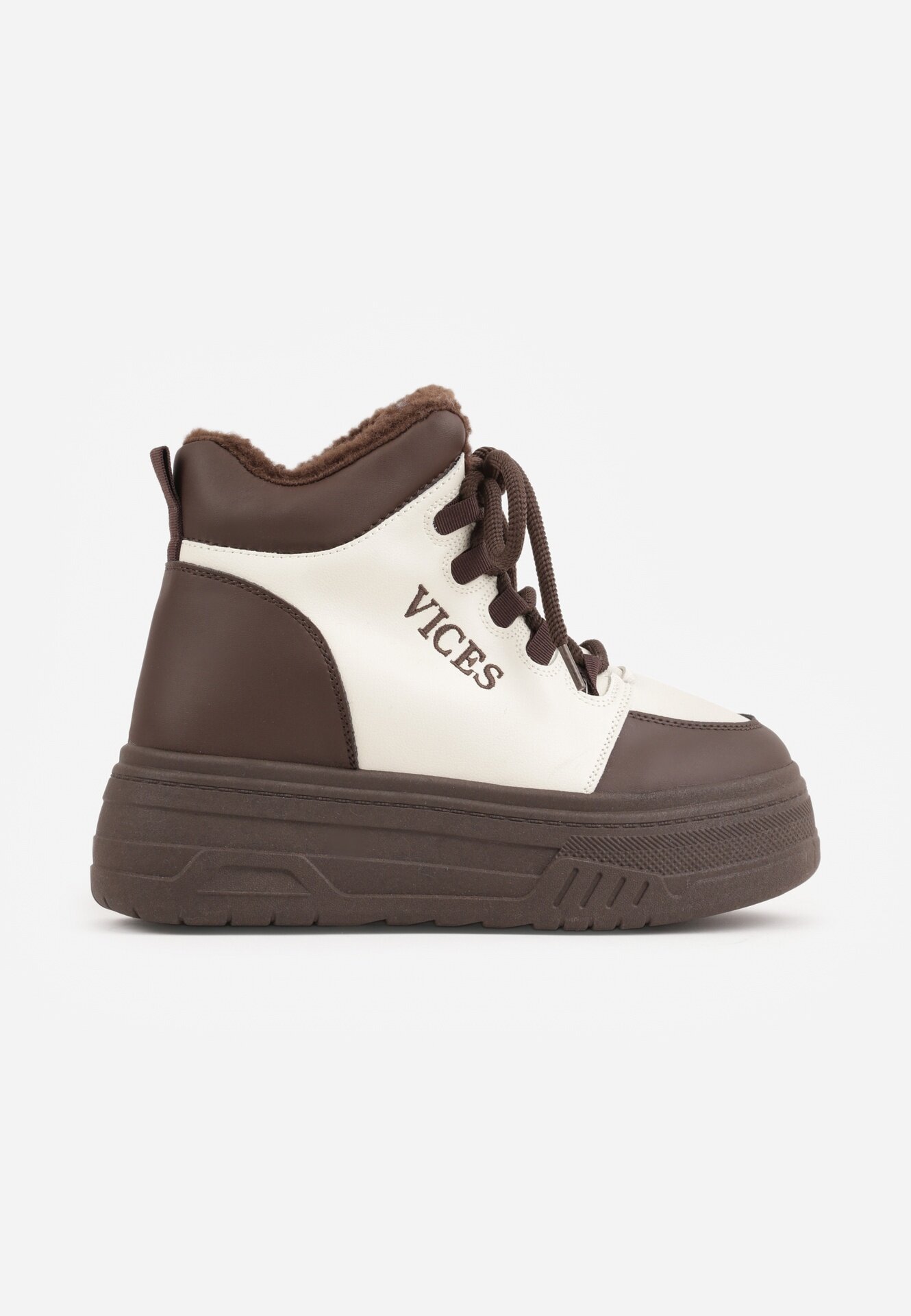 vices Sneakerși Bej-Maro cu Talpă Groasă Căptușiți Gros cu Blană Leavinael