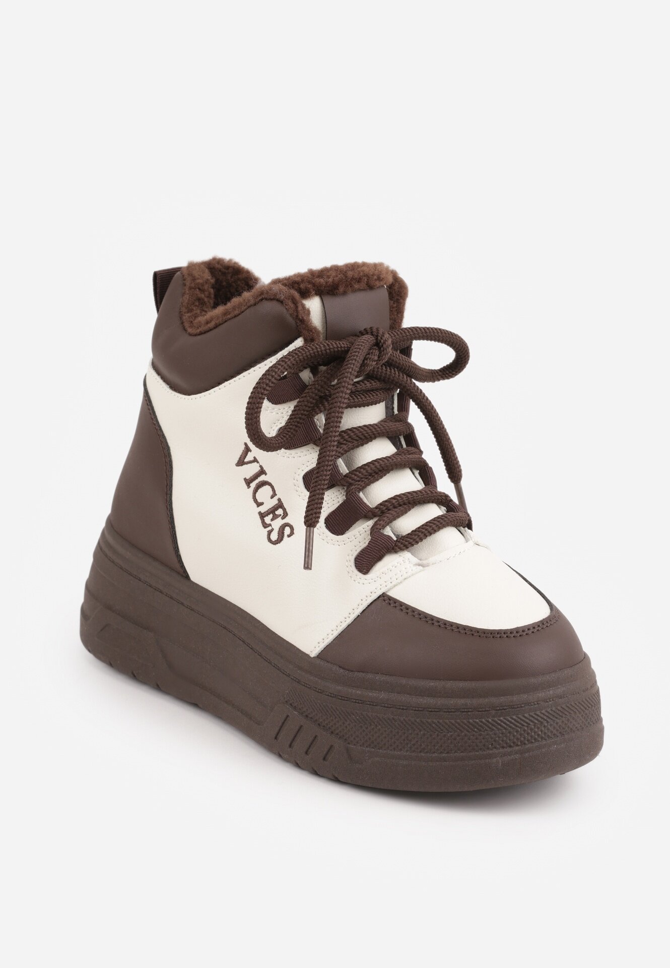 vices Sneakerși Bej-Maro cu Talpă Groasă Căptușiți Gros cu Blană Leavinael