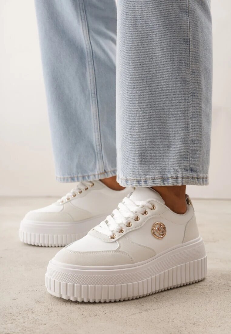vices Sneakersy Chunky Albe cu Aplicație pe Platformă cu Striatii Ilunatesa