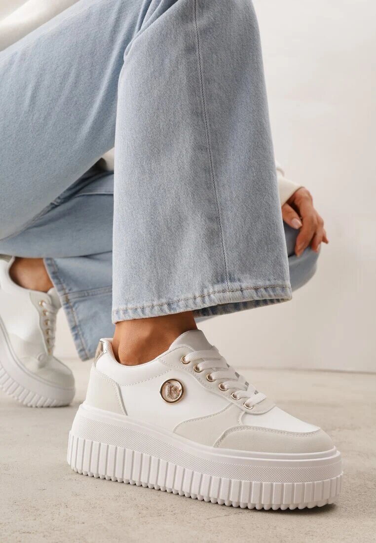 vices Sneakersy Chunky Albe cu Aplicație pe Platformă cu Striatii Ilunatesa