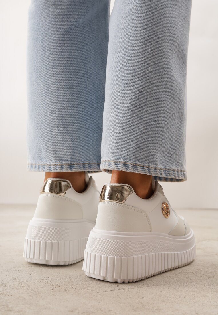 vices Sneakersy Chunky Albe cu Aplicație pe Platformă cu Striatii Ilunatesa