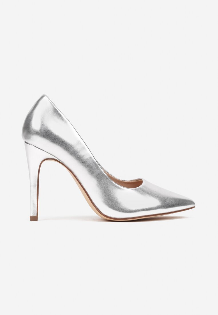 vices Stiletto Argintii în Stil Clasic cu Branț din Piele Naturală Innaris