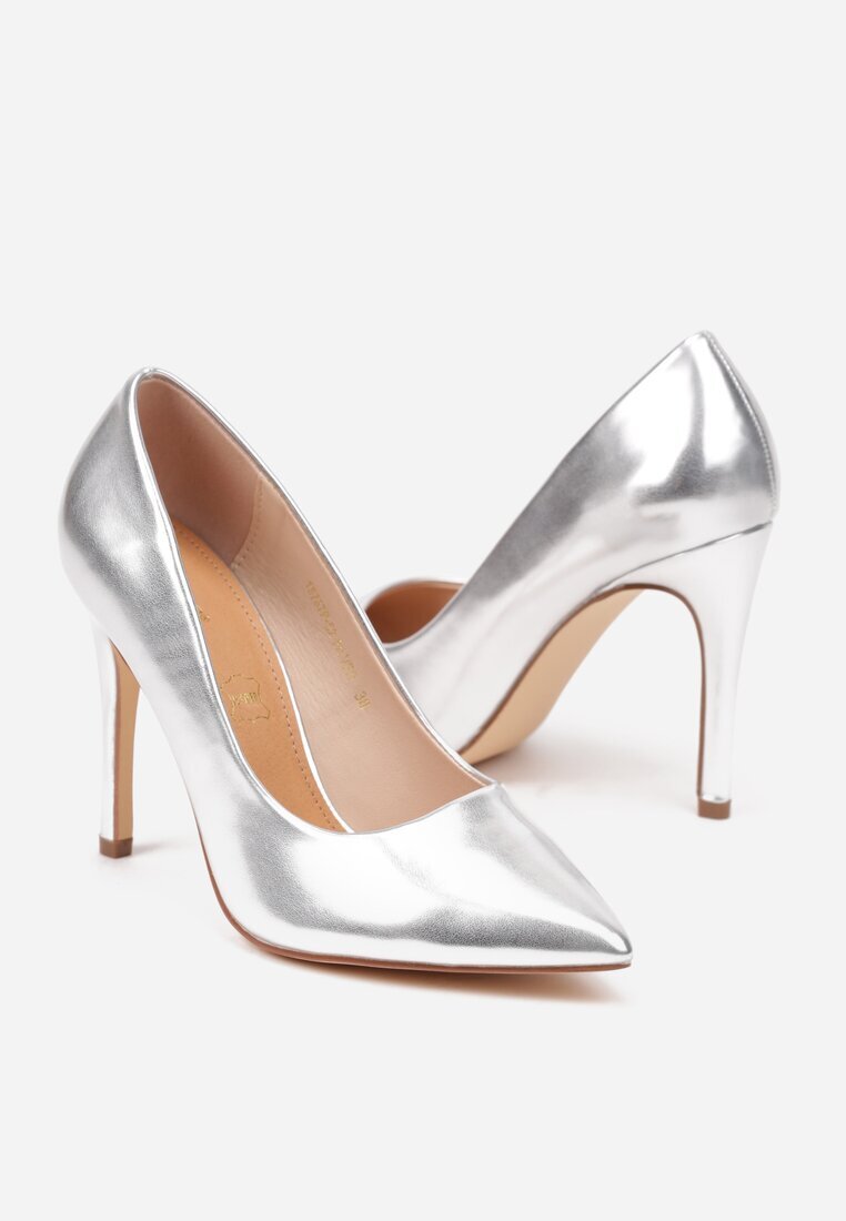 vices Stiletto Argintii în Stil Clasic cu Branț din Piele Naturală Innaris