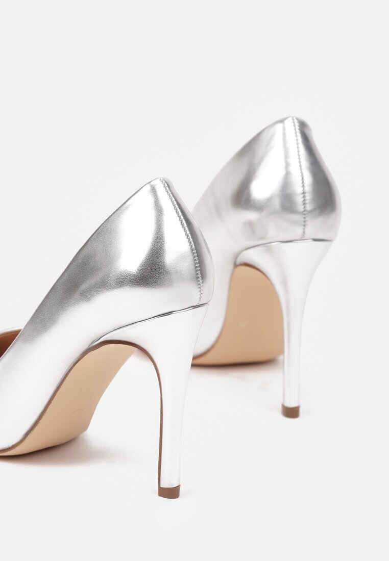 vices Stiletto Argintii în Stil Clasic cu Branț din Piele Naturală Innaris