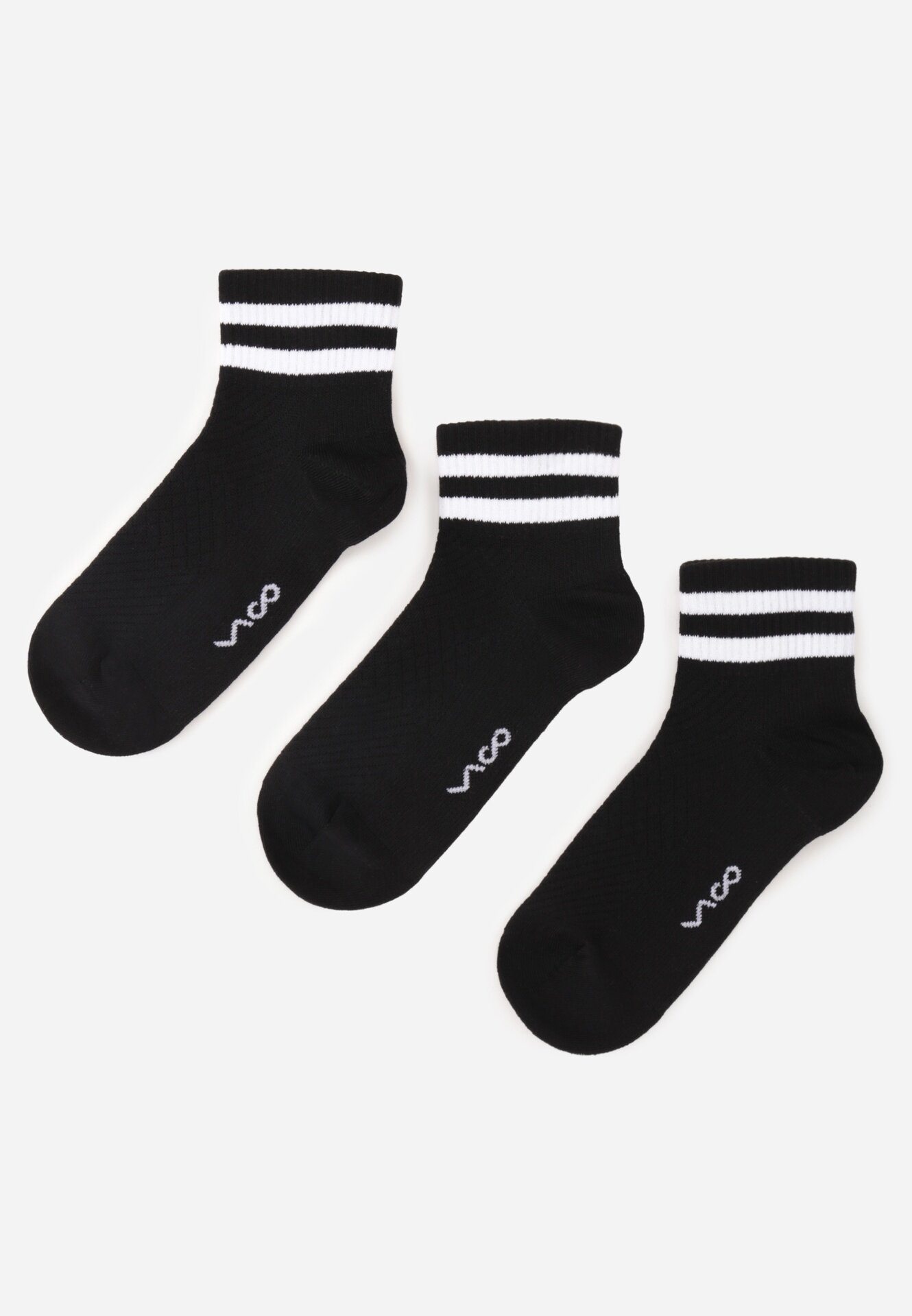 vico Set 3 de șosete din bumbac peste gleznă cu model în dungi Nargaia Negre