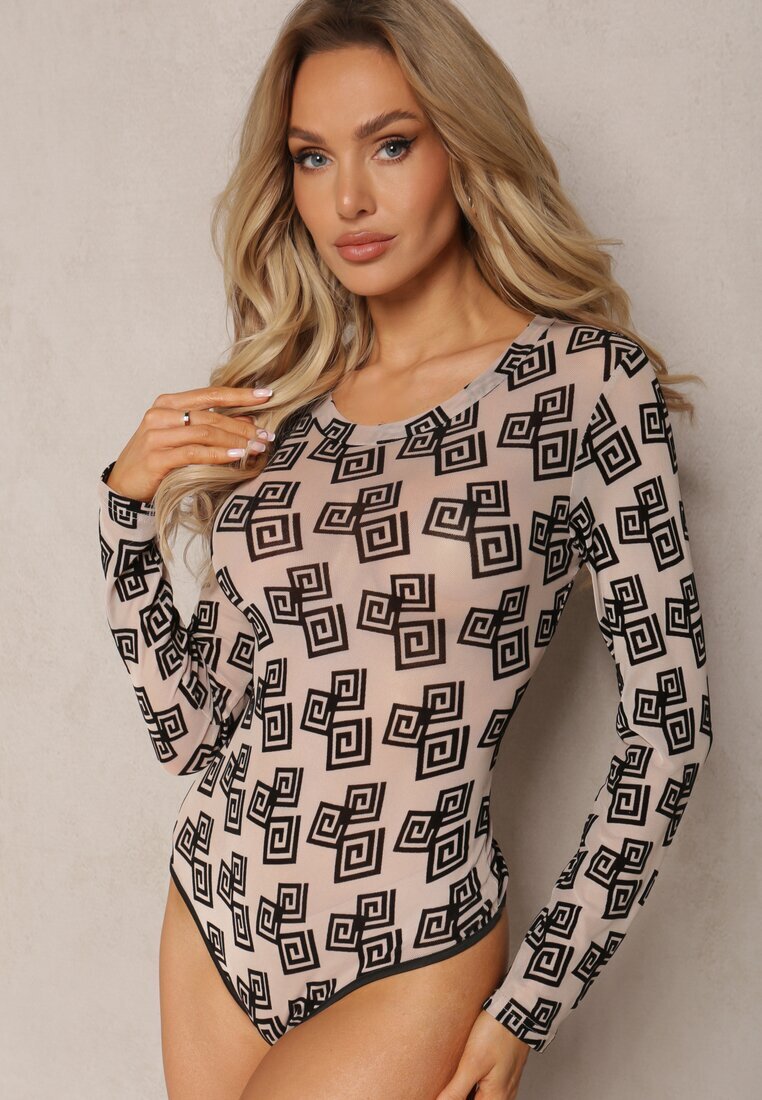 wei wei Body bej închis din plasă cu imprimeu geometric Loreali