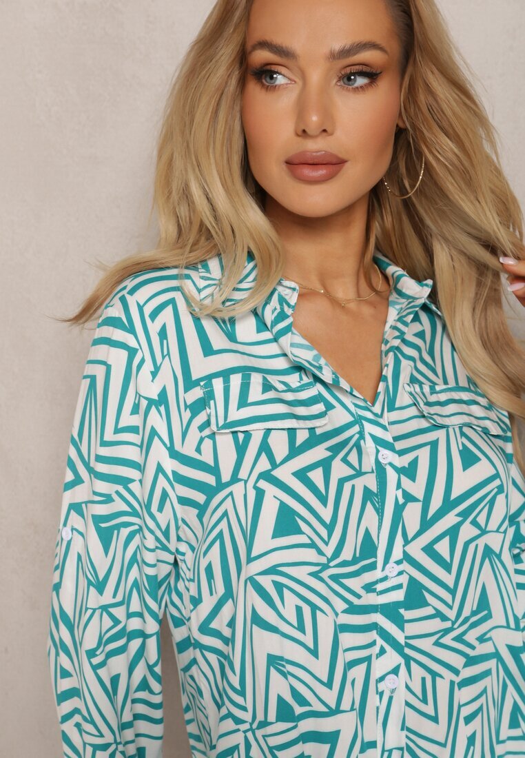 wei wei Cămașă Verde-Albă din Viscoză cu Imprimeu Geometric Jacelyn