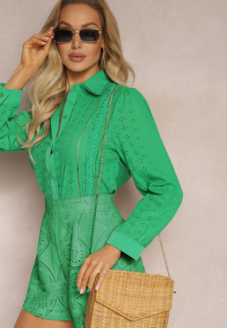 wei wei Cămașă Verde din țesătură brodată în stil Boho Perphone