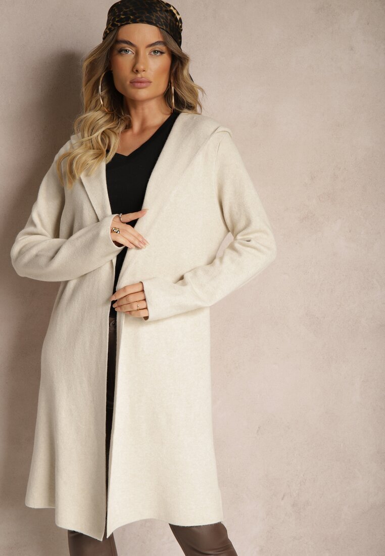 wei wei Cardigan deschis bej deschis cu viscoză lung cu glugă Nevaliana