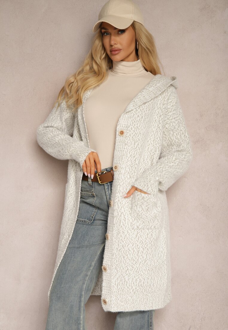 wei wei Cardigan Deschis Gri cu adaos de viscoză și glugă decorat cu buzunare Olianne