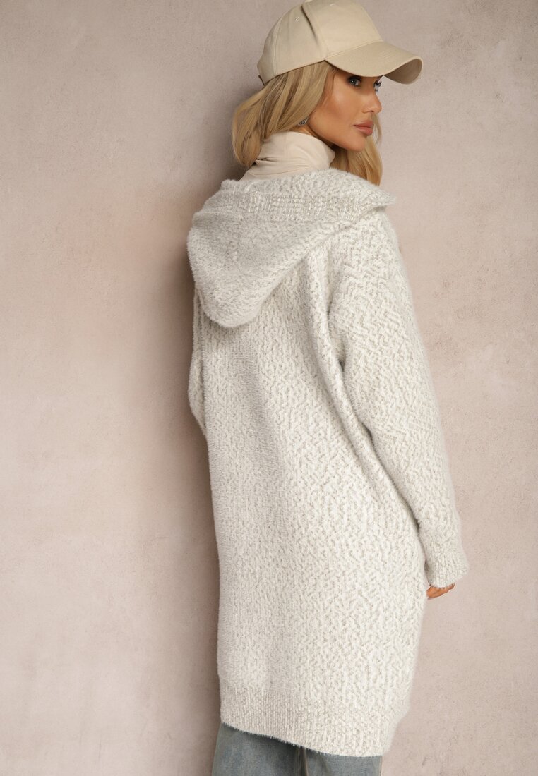 wei wei Cardigan Deschis Gri cu adaos de viscoză și glugă decorat cu buzunare Olianne