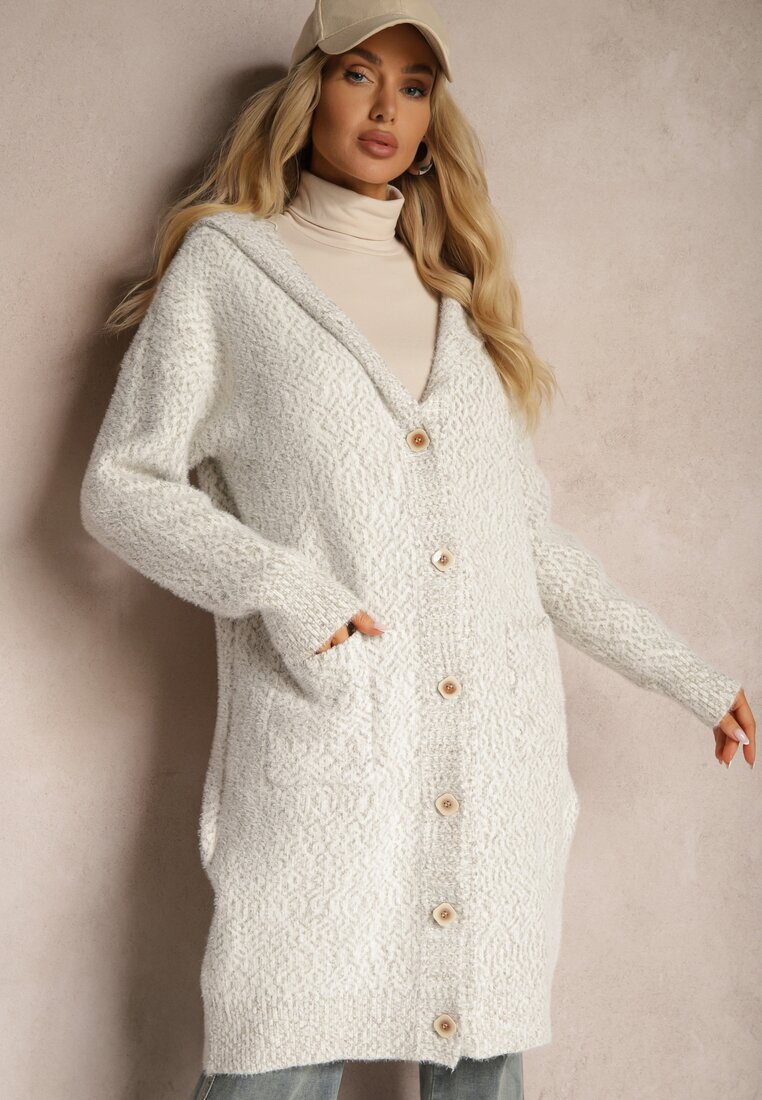 wei wei Cardigan Deschis Gri cu adaos de viscoză și glugă decorat cu buzunare Olianne