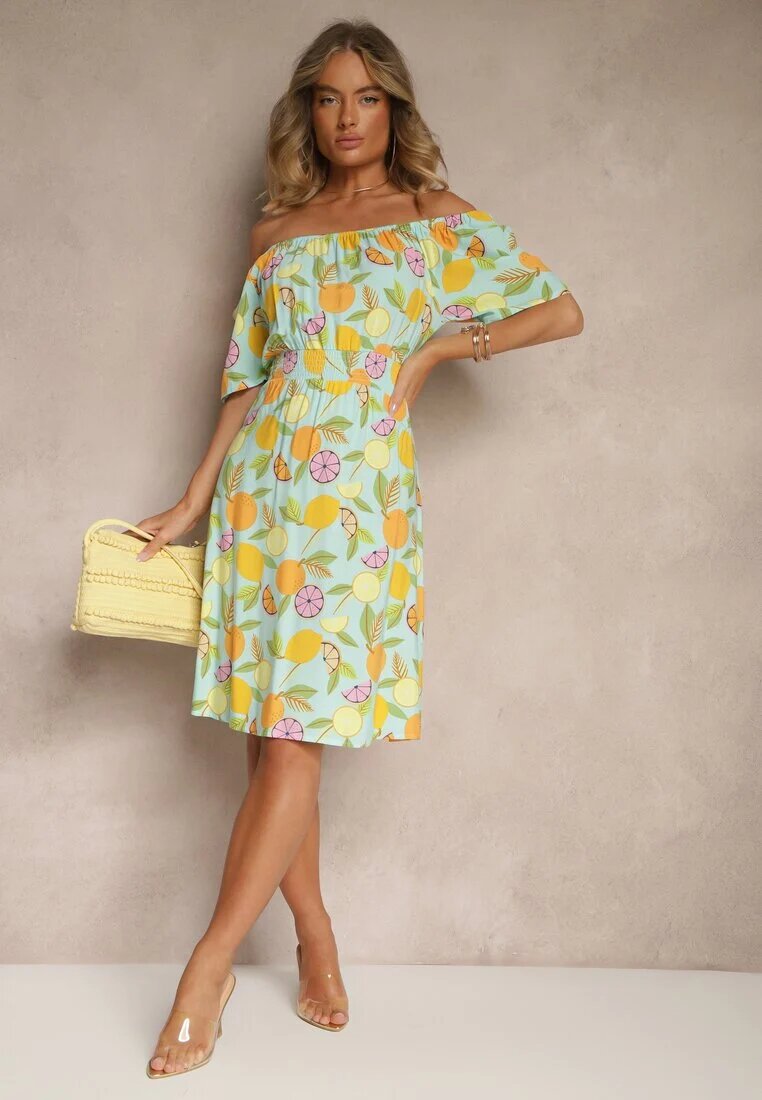 wei wei Rochie Albastru deschis stil spaniolă din bumbac cu model citrice Aprona