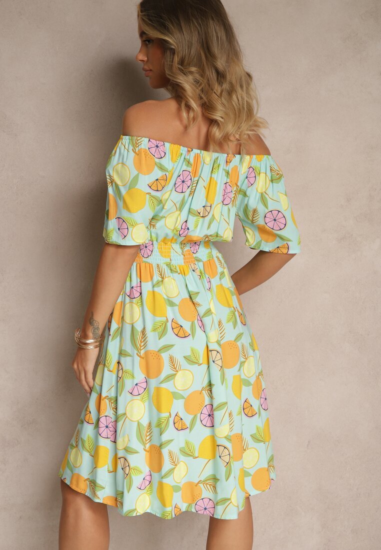 wei wei Rochie Albastru deschis stil spaniolă din bumbac cu model citrice Aprona