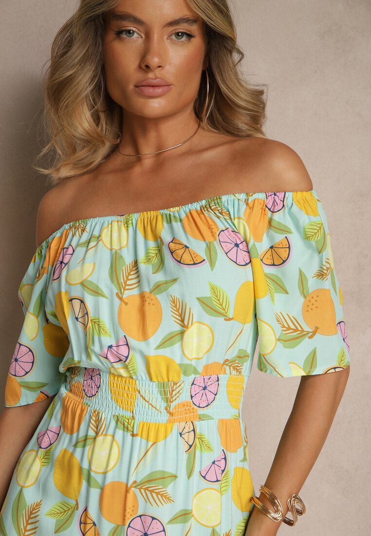 wei wei Rochie Albastru deschis stil spaniolă din bumbac cu model citrice Aprona
