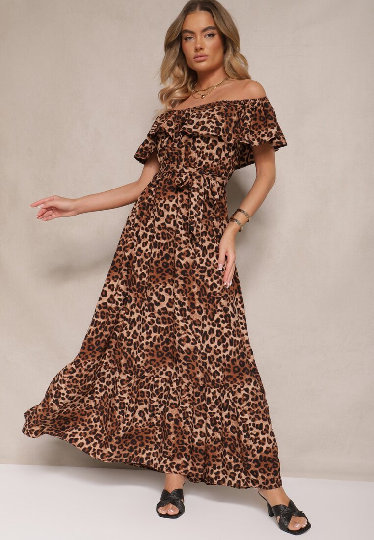 wei wei Rochie Cloș Maro Tip Spaniolă cu elastic în talie cu imprimeu leopard Hiterta
