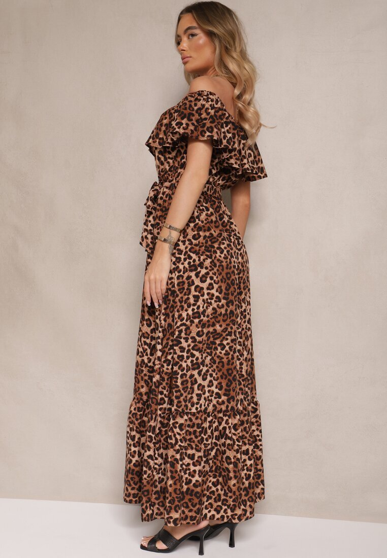 wei wei Rochie Cloș Maro Tip Spaniolă cu elastic în talie cu imprimeu leopard Hiterta