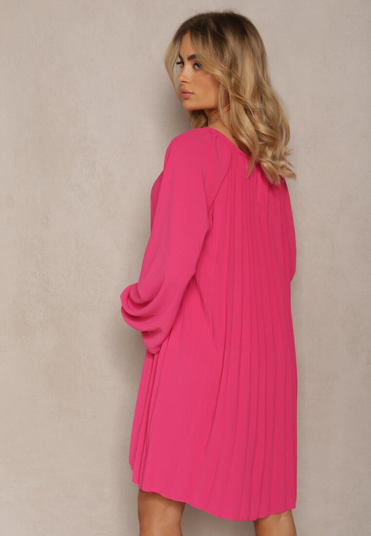 wei wei Rochie evazată fucsia decorată cu pliuri și mâneci bufante Ksarina
