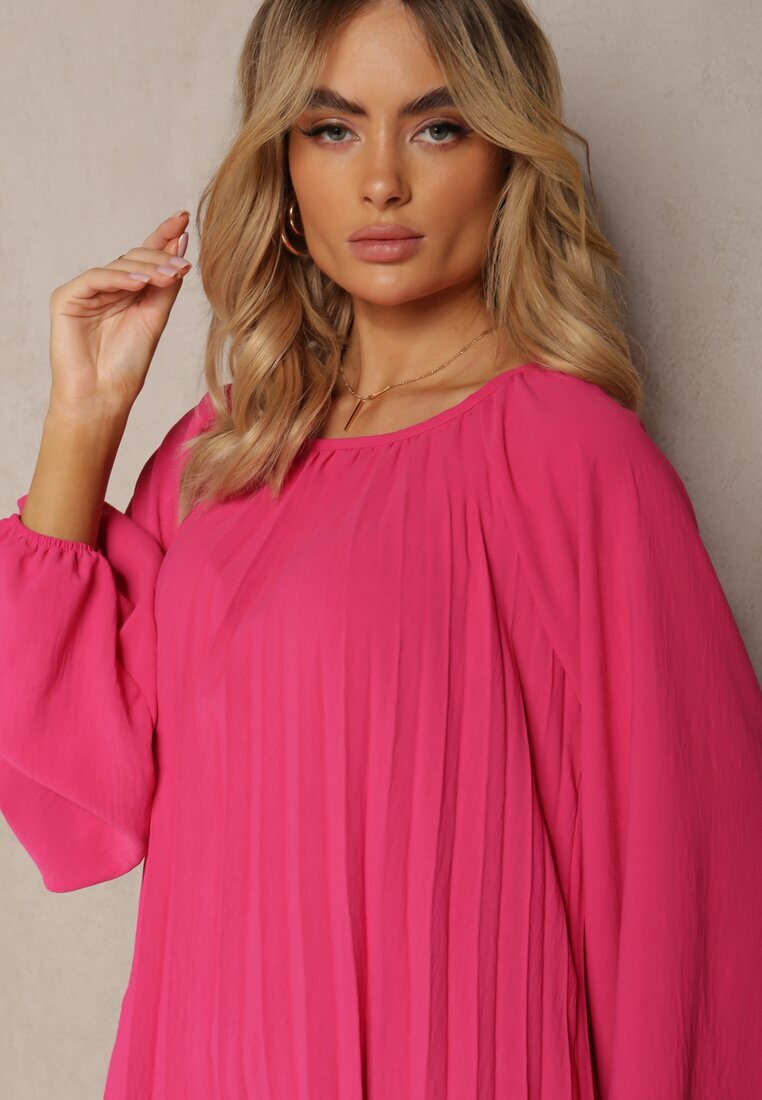 wei wei Rochie evazată fucsia decorată cu pliuri și mâneci bufante Ksarina