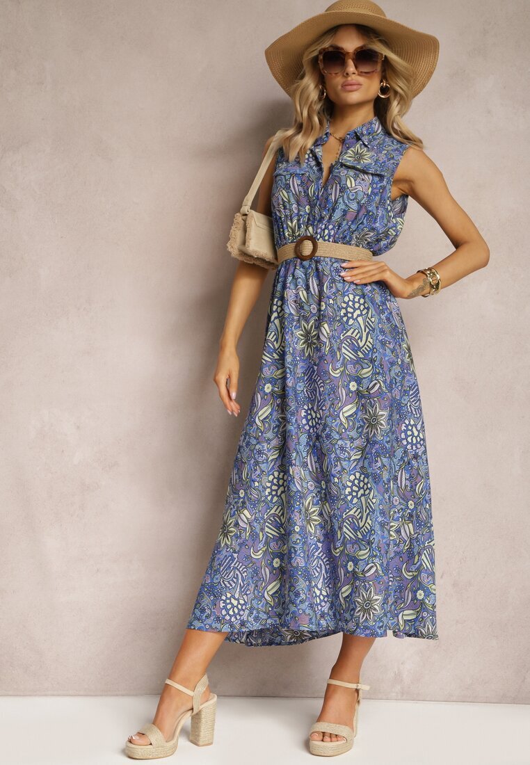 wei wei Rochie Florală Albastră evazată Tirana