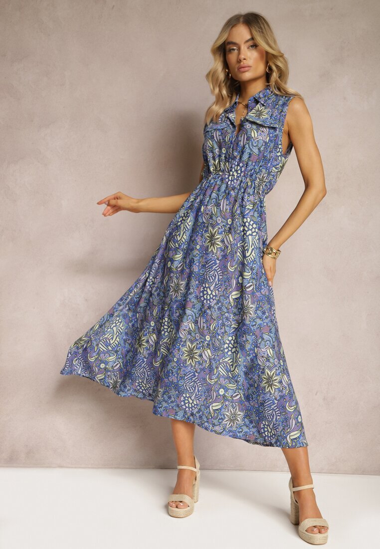 wei wei Rochie Florală Albastră evazată Tirana