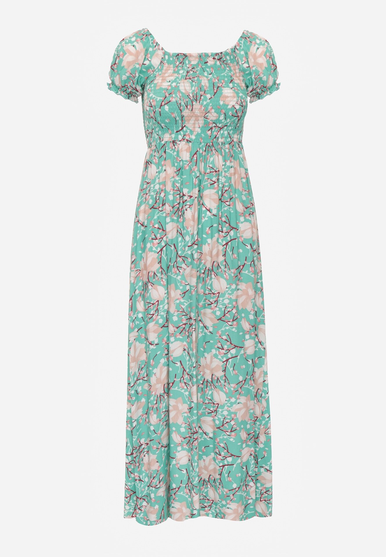 wei wei Rochie Florală Verde evazată cu bust încrețit Eliseria