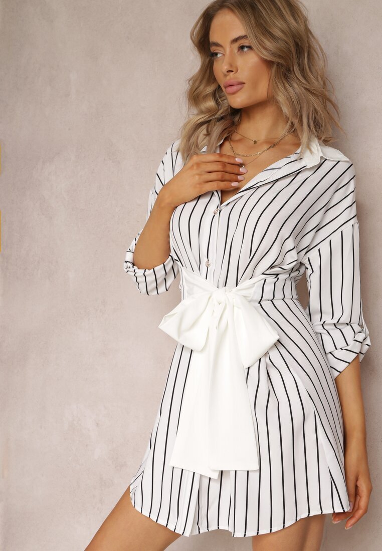 wei wei Rochie Mini Albă tip cămașă din viscoză Legată în talie Fiammetta