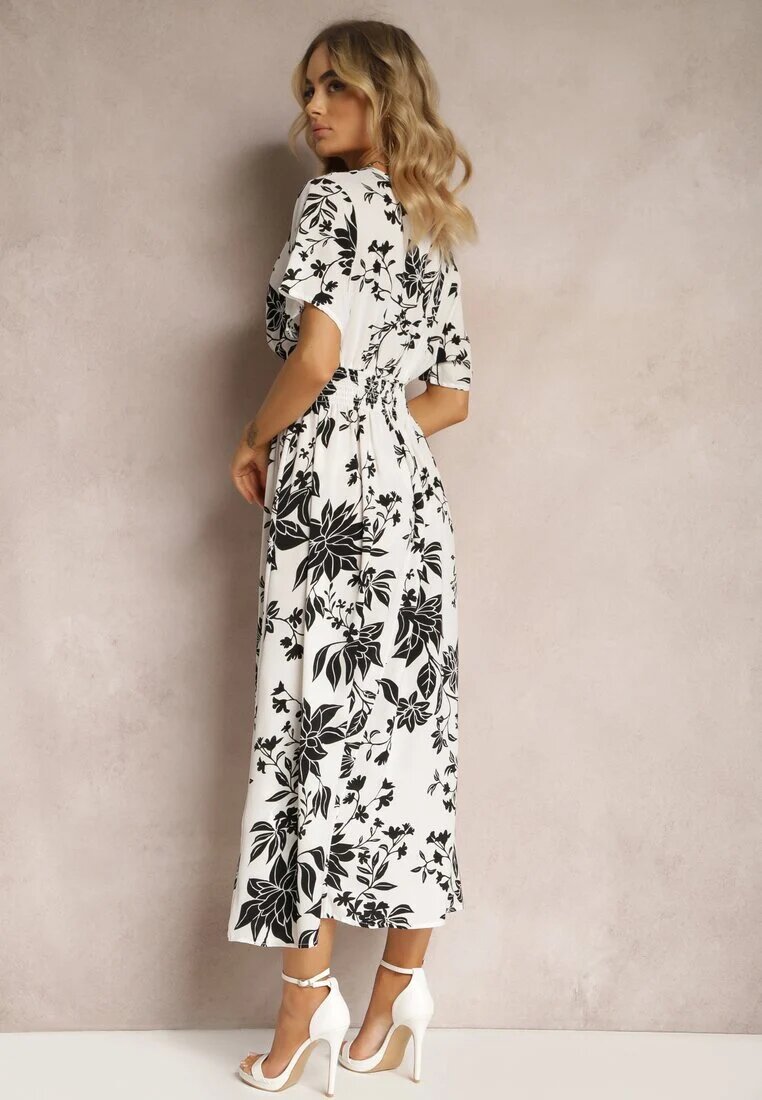 wei wei Rochie petrecută Evazată Alb-Negru cu Imprimeu Floral Mareal