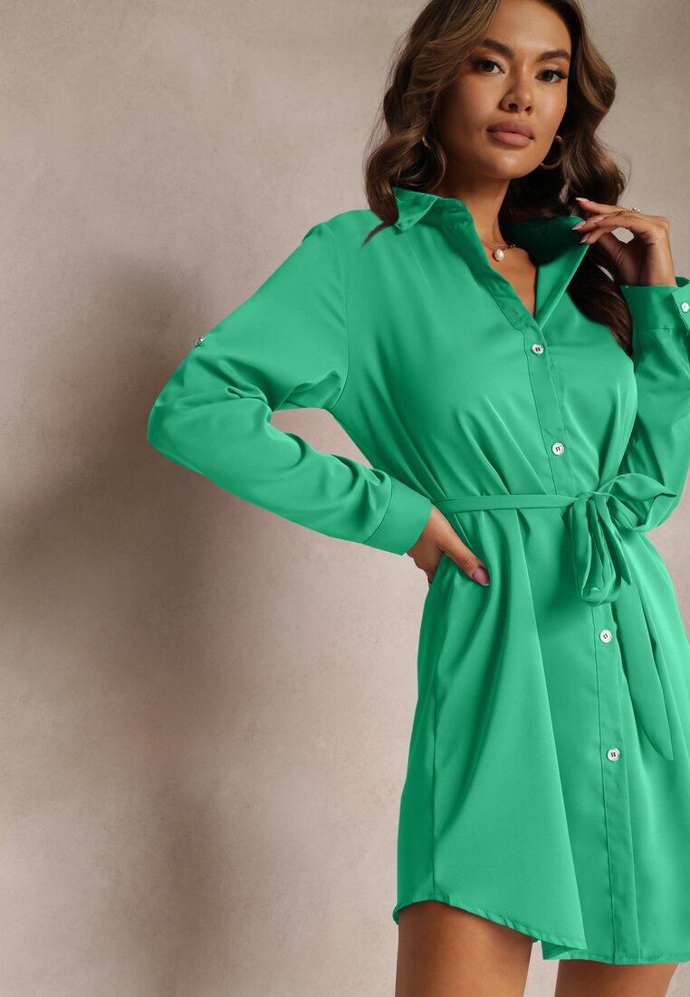wei wei Rochie tip cămașă mini Verde cu cordon Andreola