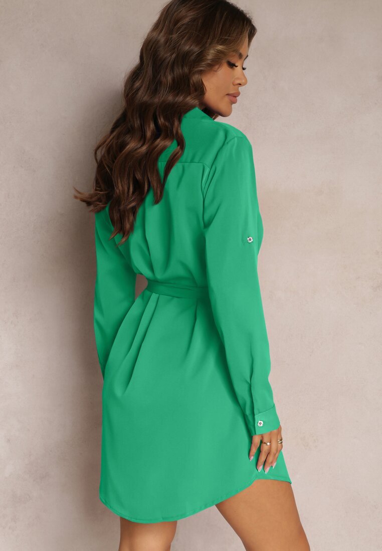 wei wei Rochie tip cămașă mini Verde cu cordon Andreola