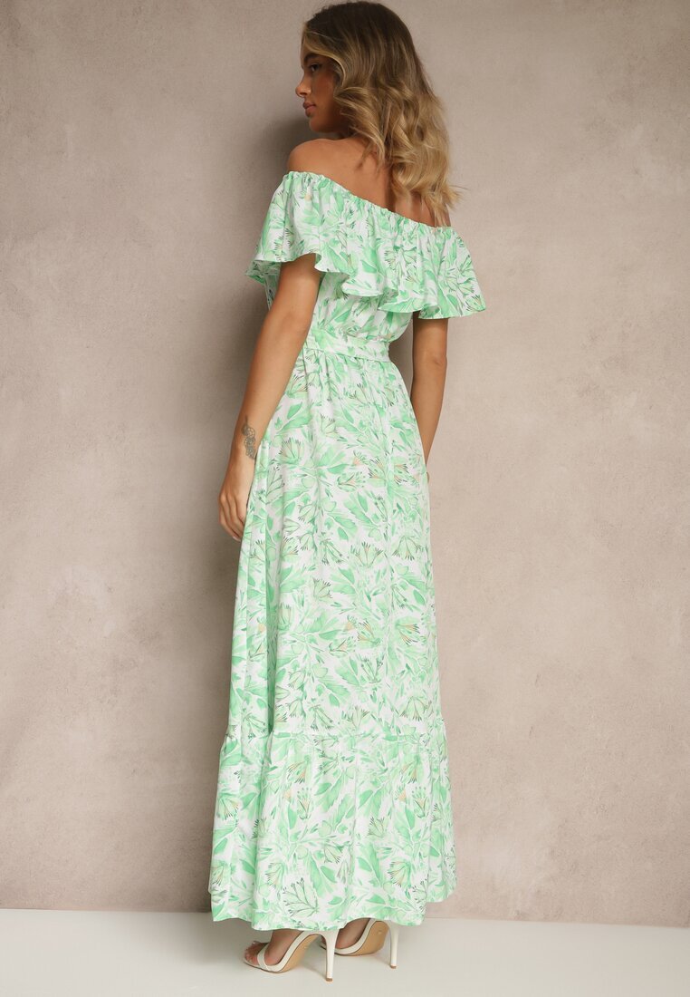 wei wei Rochie Verde Florală cu umerii goi din Bumbac Tiarice