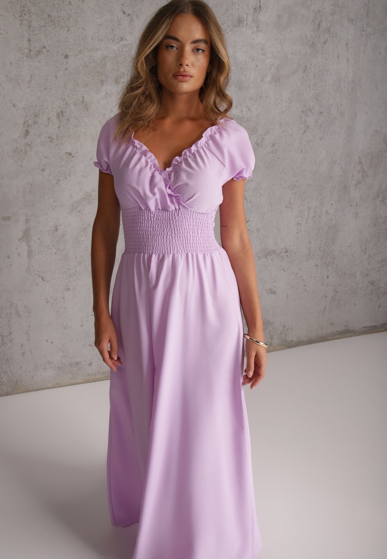 wei wei Rochie Violet din Viscoză cu Elastic în Talie și Decolteu Petrecut Rhoneri