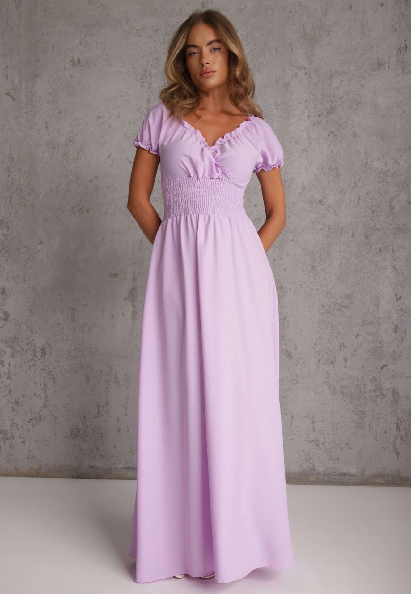 wei wei Rochie Violet din Viscoză cu Elastic în Talie și Decolteu Petrecut Rhoneri