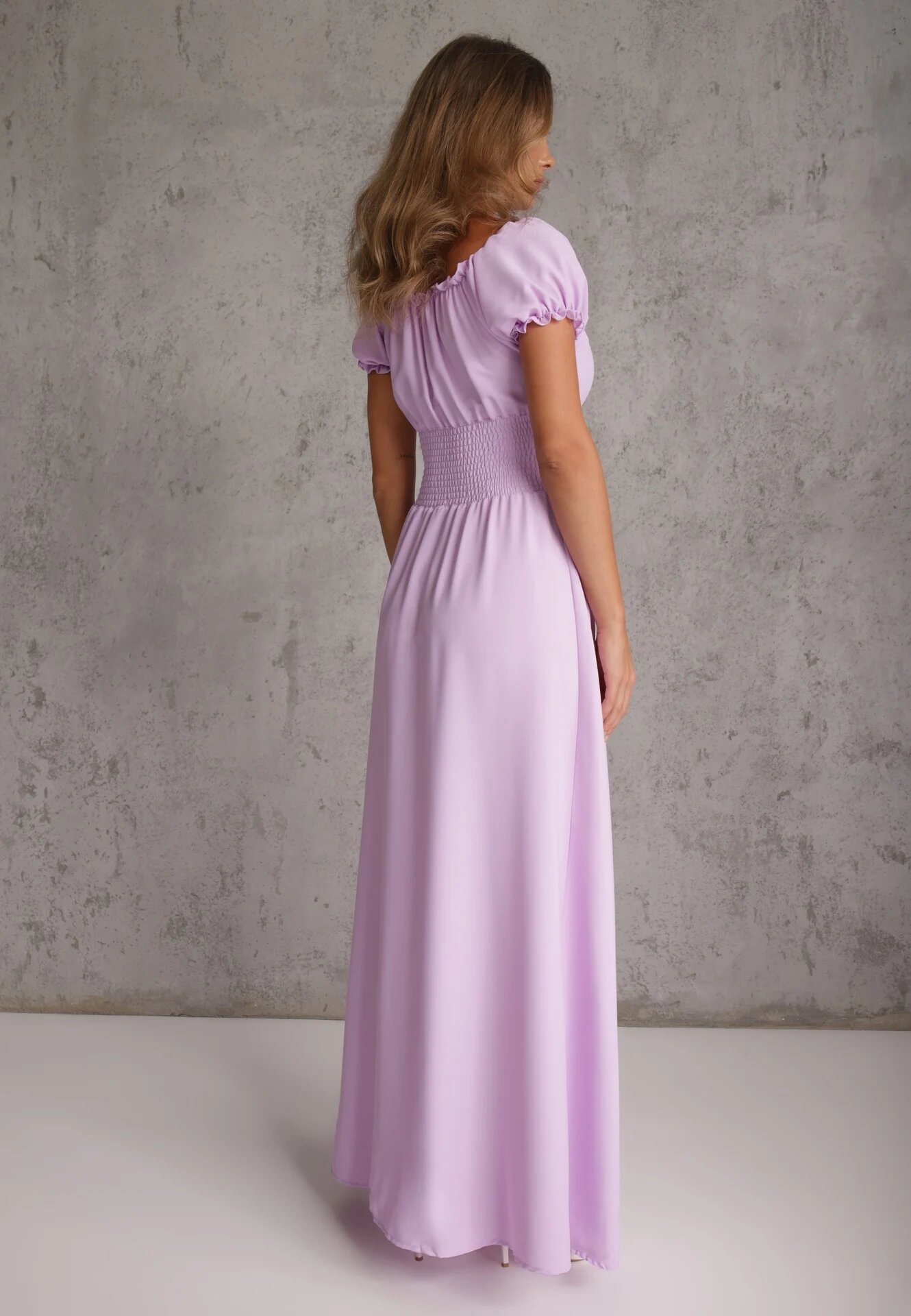 wei wei Rochie Violet din Viscoză cu Elastic în Talie și Decolteu Petrecut Rhoneri