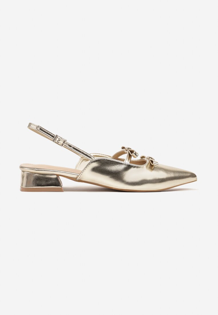 weide Sandale Aurii Slingback cu toc mic decorate cu fundițe Remelle