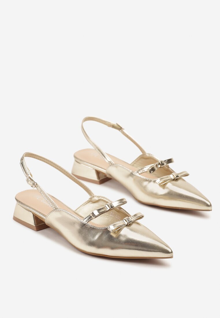 weide Sandale Aurii Slingback cu toc mic decorate cu fundițe Remelle